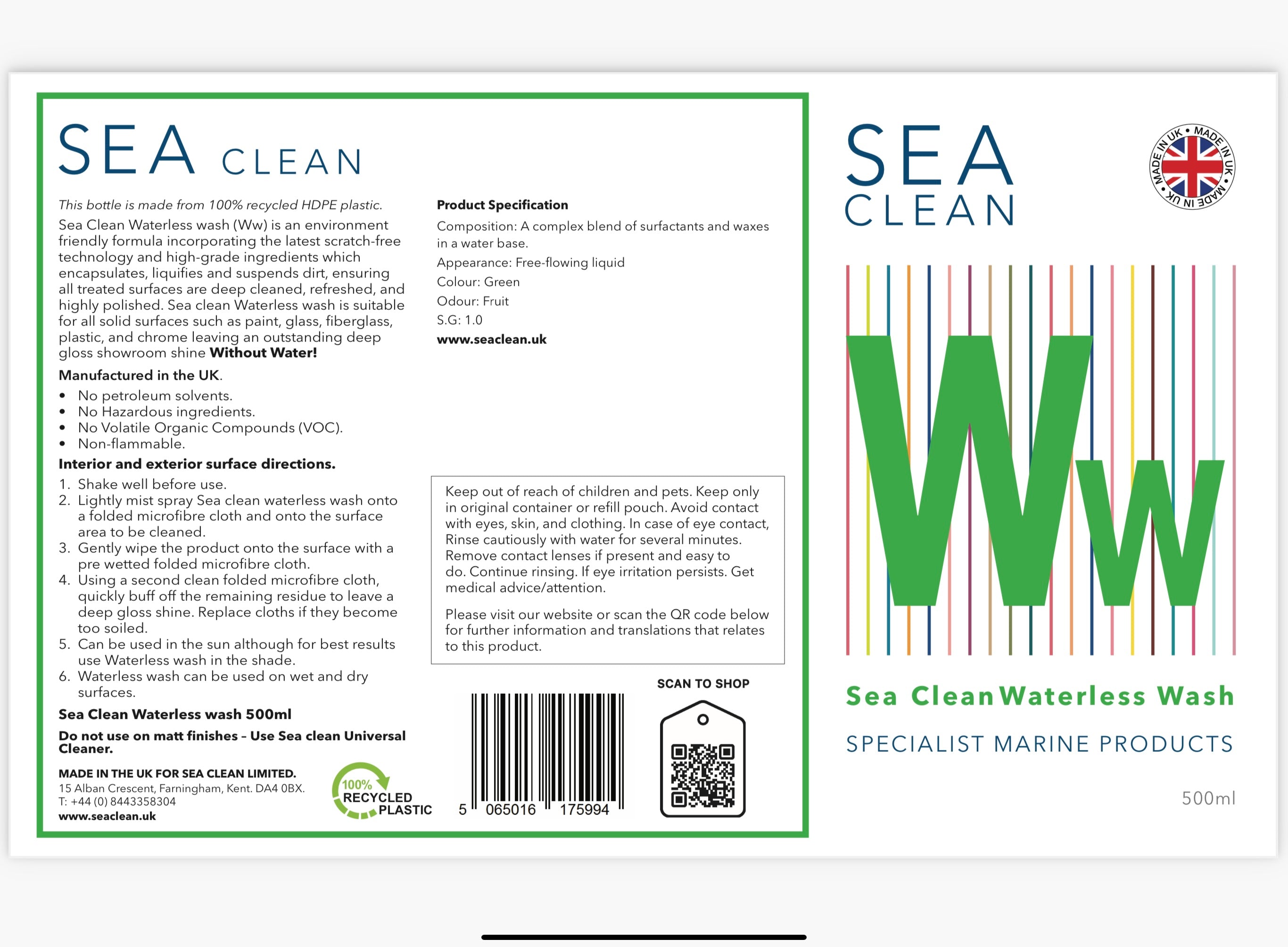 Sea Clean Eco-friendly Marine Boat Cleaning Waterless Wash Spray (WW)