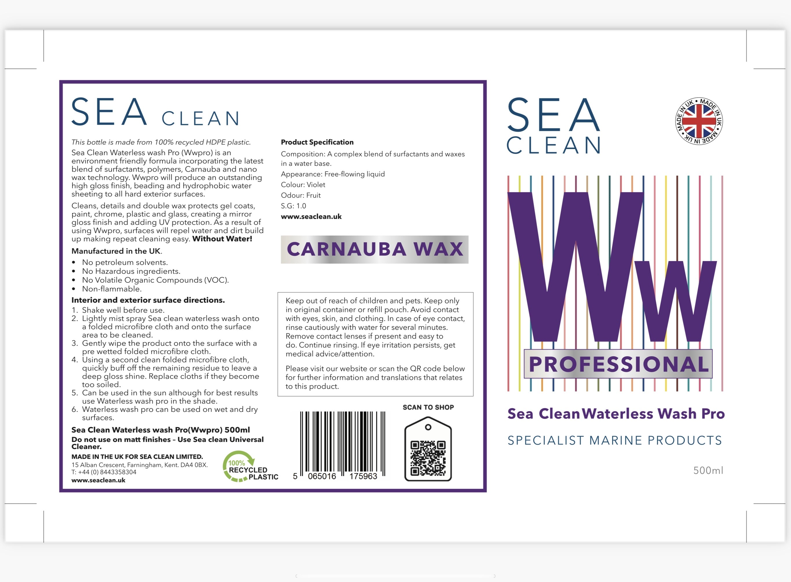 Sea Clean Eco-friendly Marine Boat Cleaning Waterless Wash Pro Spray (WWPro)